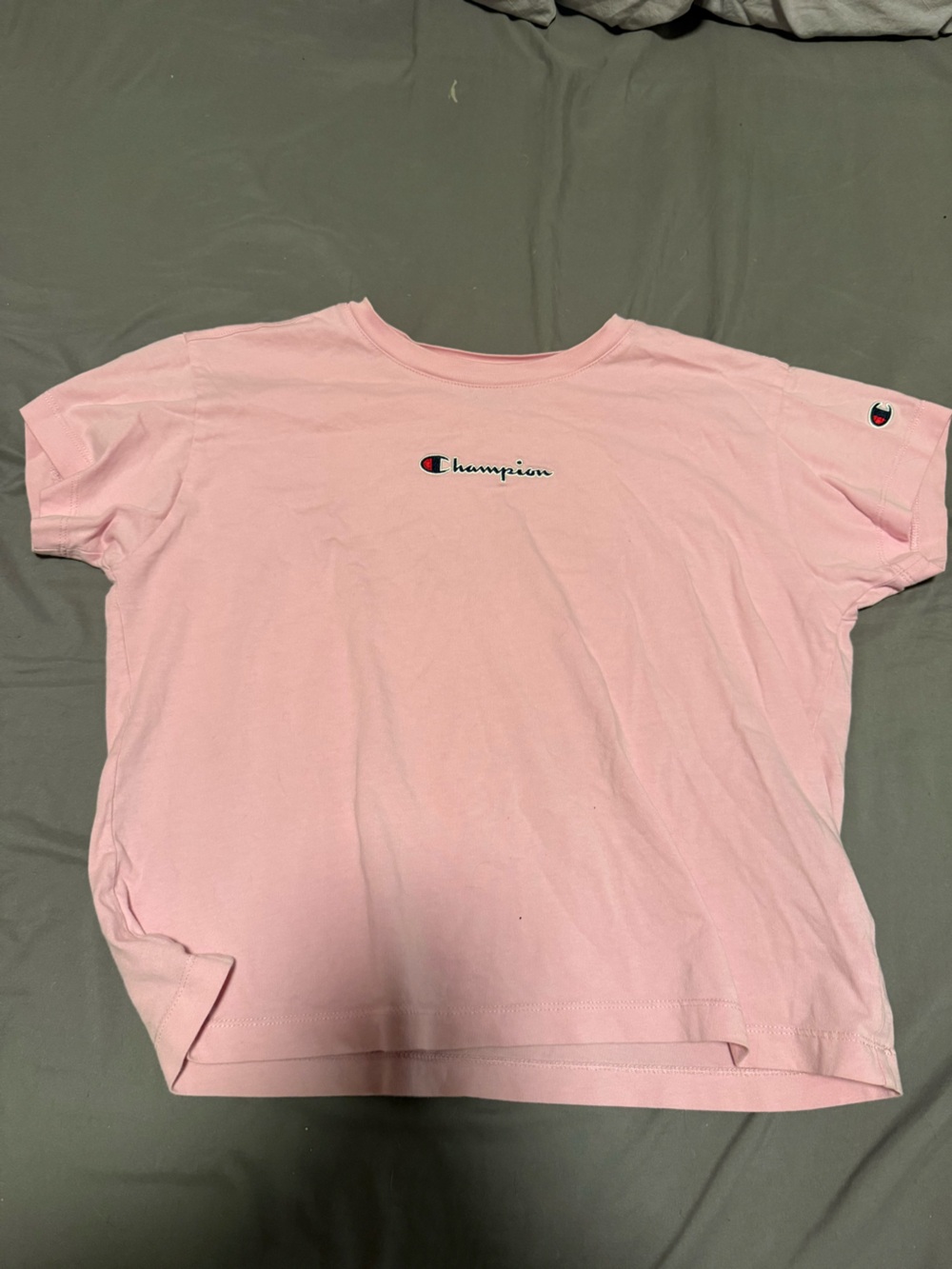 Champion Light Pink Crewneck Tee with Logo Tag